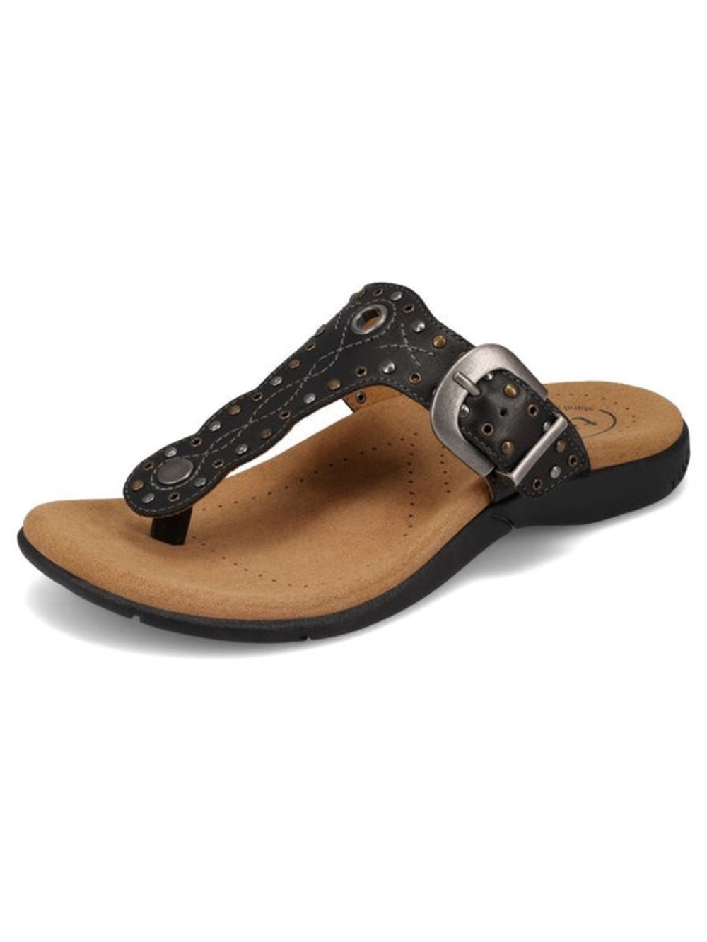 Taos Footwear Black Studded Toe-Post Sandal with Buckle Accent - Picture 3 of 7